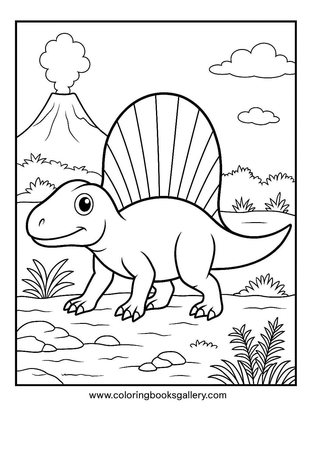 Realistic Dimetrodon In Prehistoric Times Coloring Page For Kids – free coloring page for kids