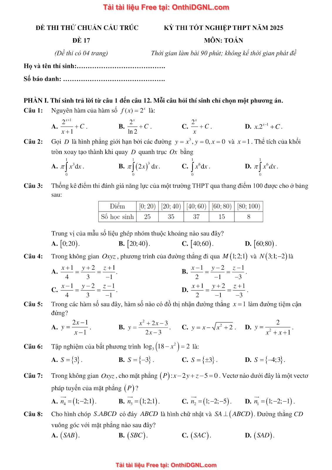 32 đề phát triển minh họa môn toán - có đáp án