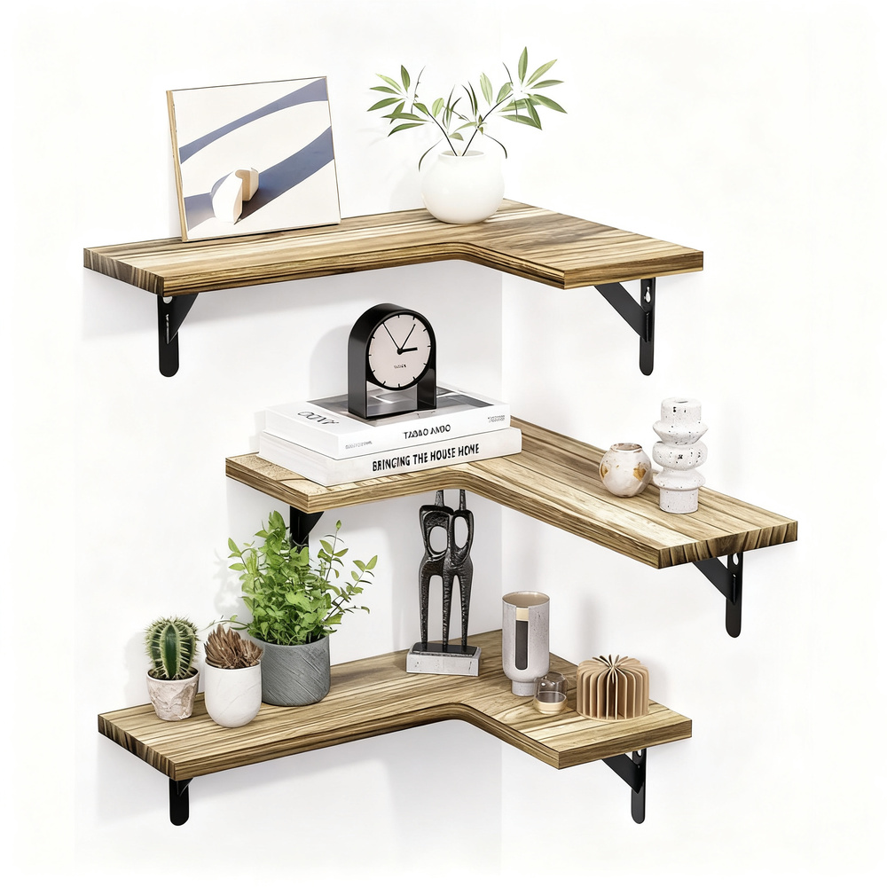 Wandregal aus Holz und Metall, L-Form