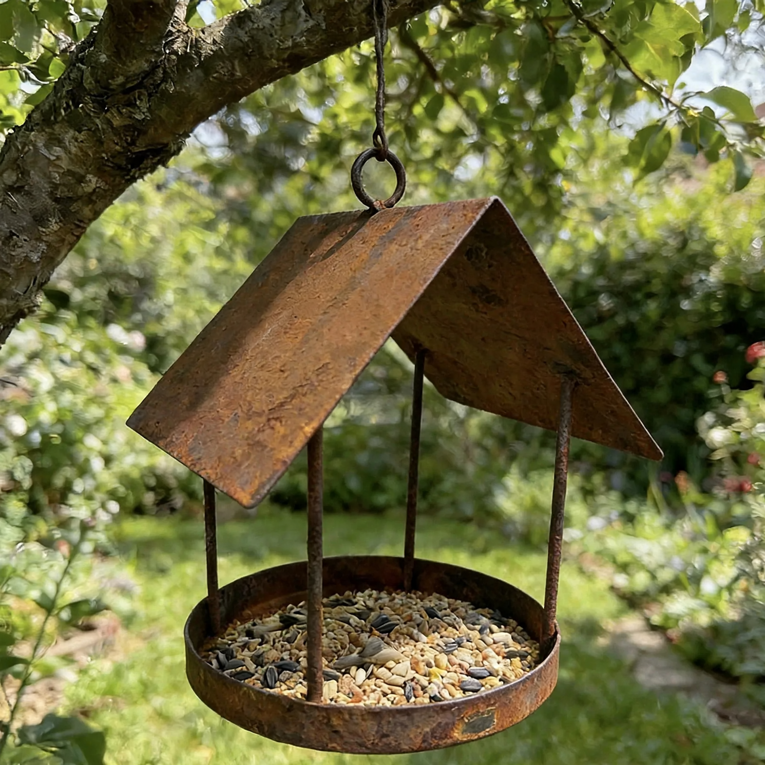 Hanging iron bird feeder for the garden