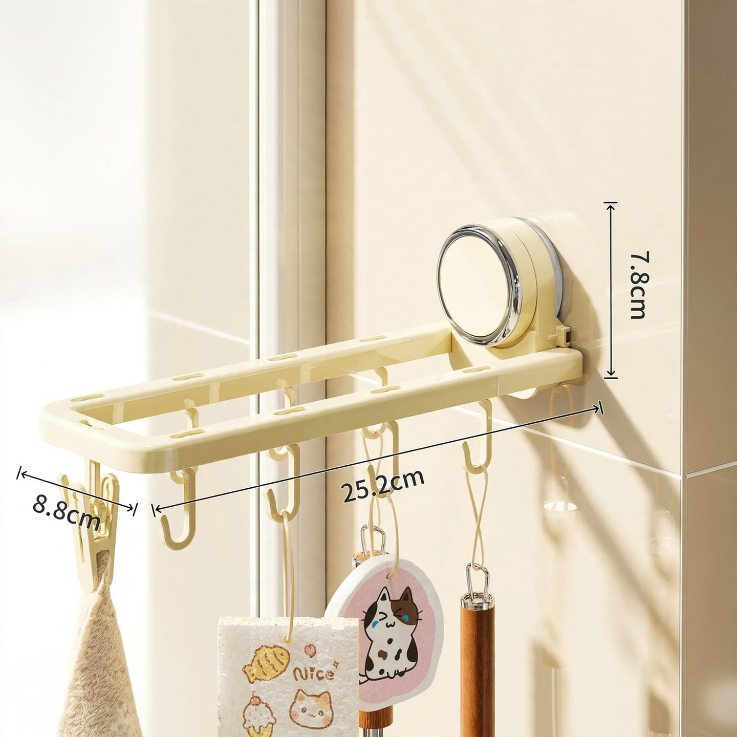 Cloth holder, plastic, suction cup, foldable, kitchen