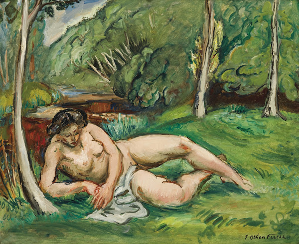 Nu allongé dans un paysage