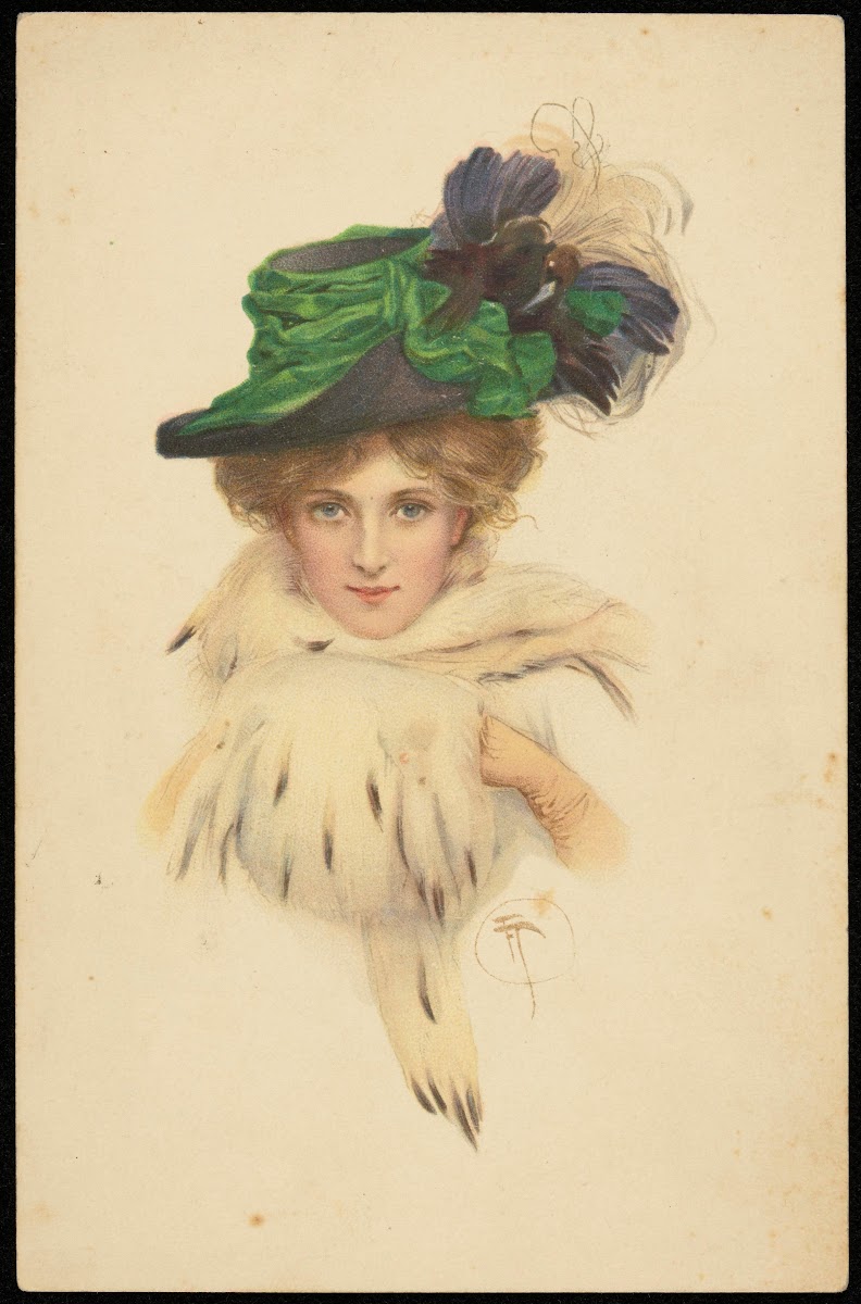 Portrait of a woman in a hat with a muff 1906 1914