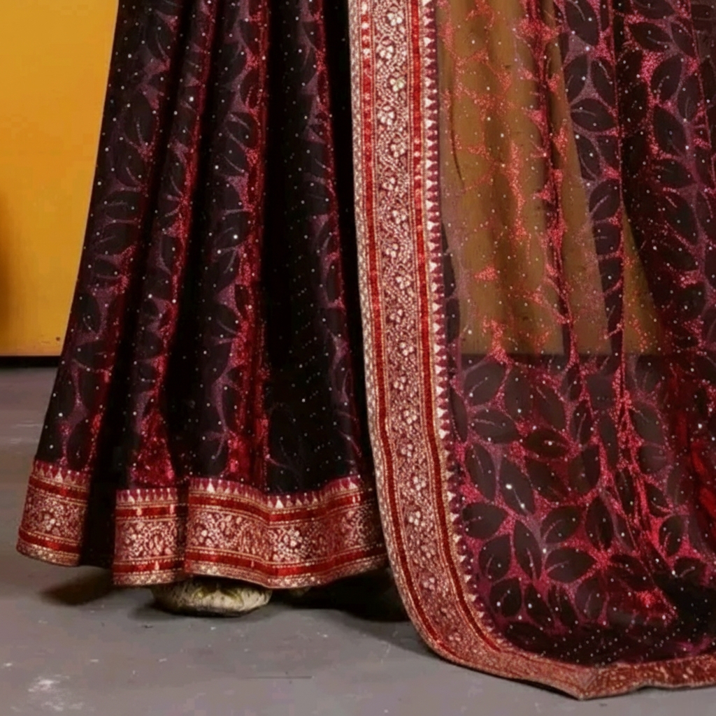 Party wear saree for women and girls with sequin  lace border and blouse piece farewell saree for girls