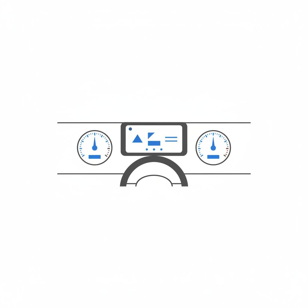 Minimalist 2D vector dashboard view showing infotainment screen and instrument cluster during a test drive used toyota tacoma for sale