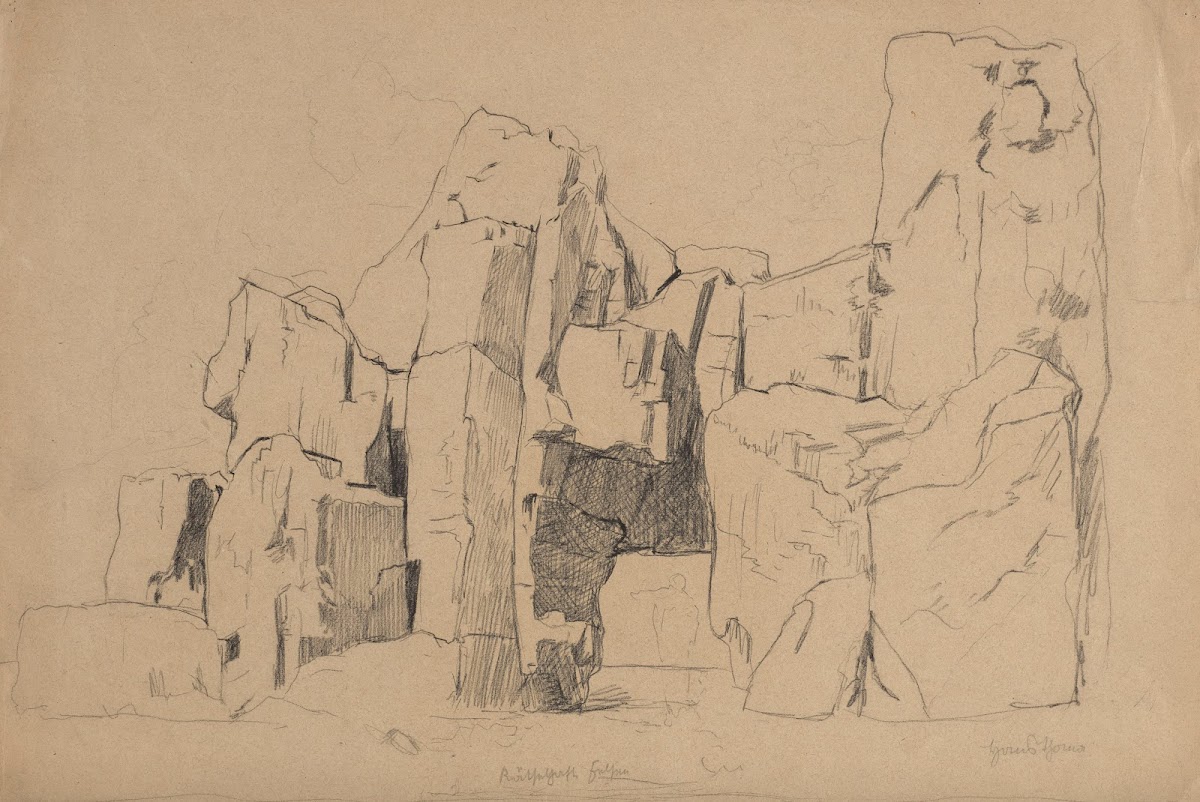 View of the Rocks the so called Rätselhath Felsen with a Human Silhouette 1870