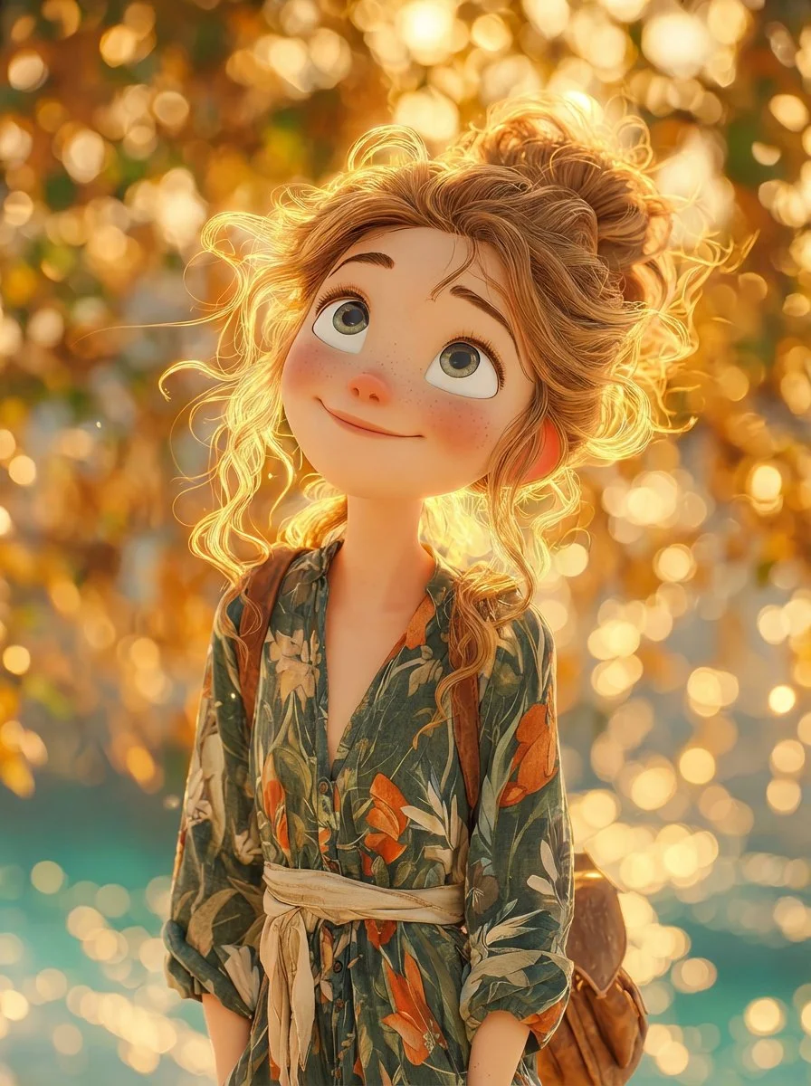 Escena de una chica animada en 3D de ensueño