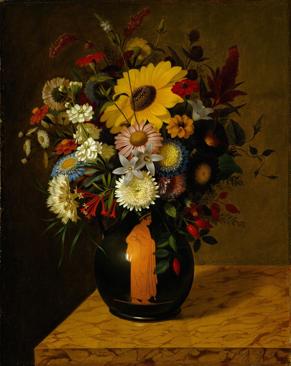 An Antique Terracotta Vase With Flowers 1828