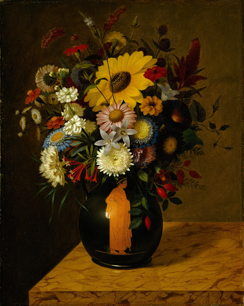 An Antique Terracotta Vase With Flowers 1828