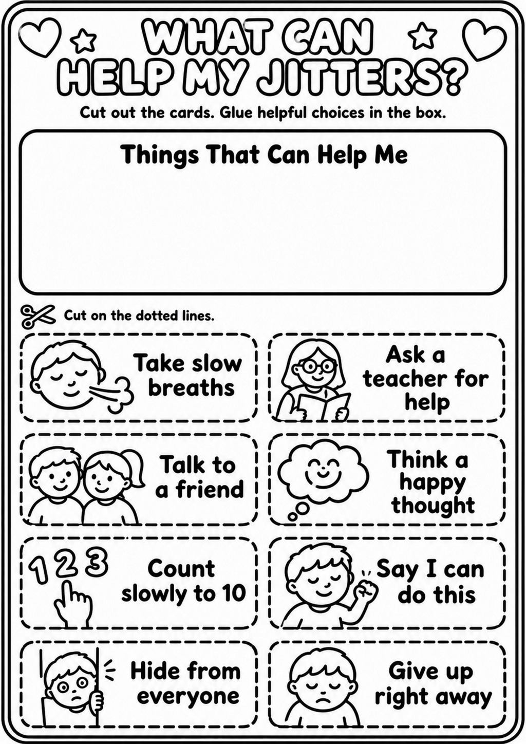 What Can Help My Jitters Worksheet