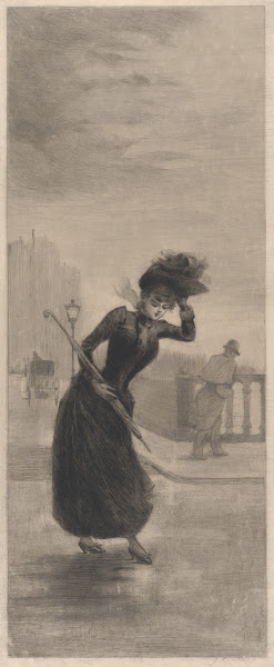 Woman Walking in the Wind Holding an Umbrella 188889