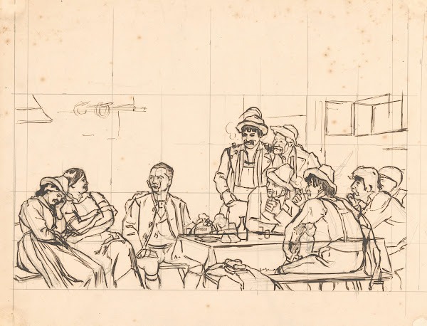 Ontwerp voor illustratie in De Amsterdammer Duitsers in een herberg 1902