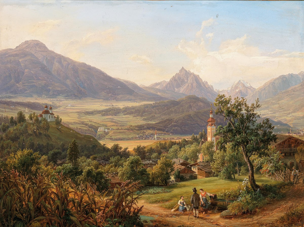Dorf Arzl und der Kalvarienberg von Innsbruck mit Ansicht Schloß Anna heiligen W