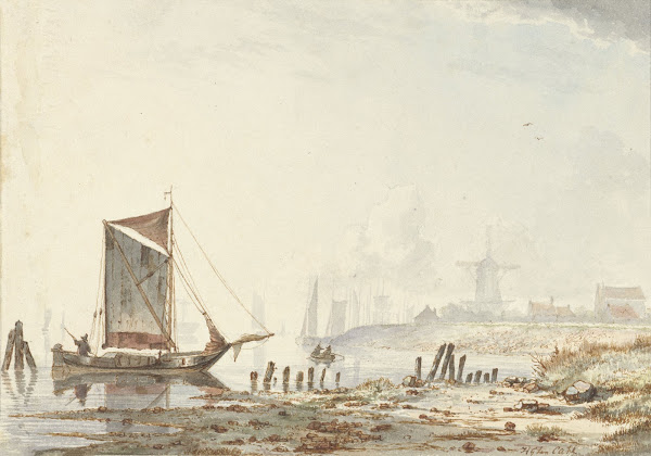 Schepen op een rivier bij de oever 1813   1856