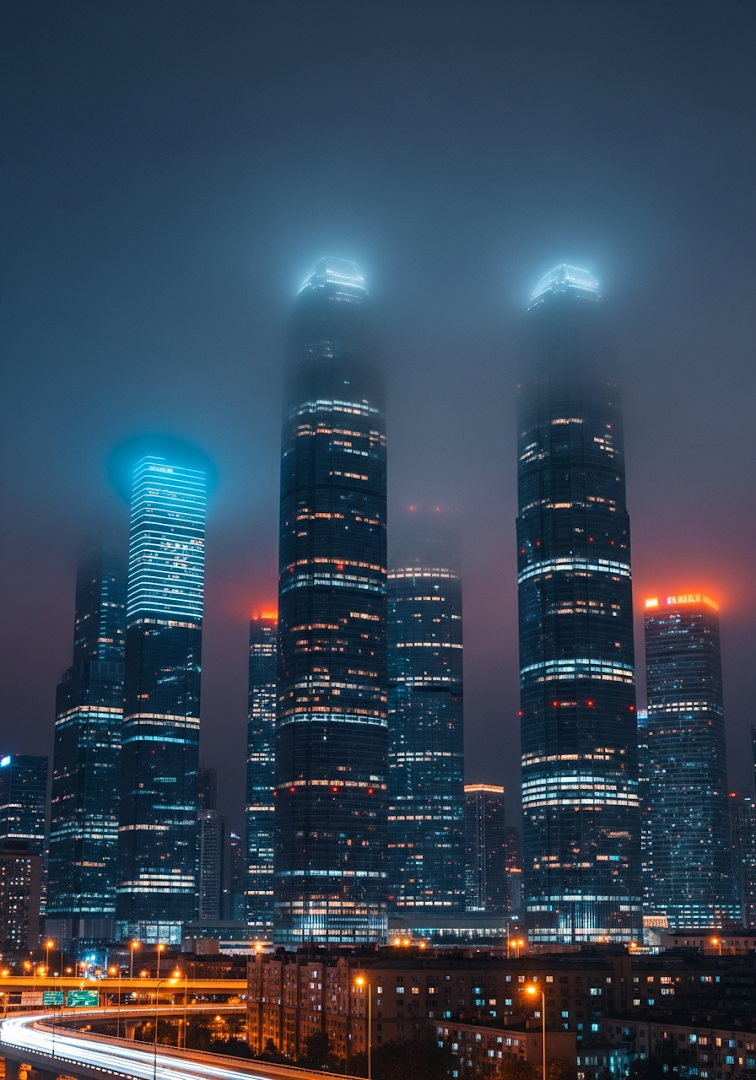 Neon Urban Skyline Night Fog