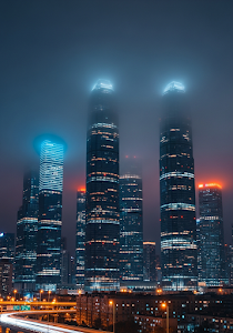 Neon Urban Skyline Night Fog