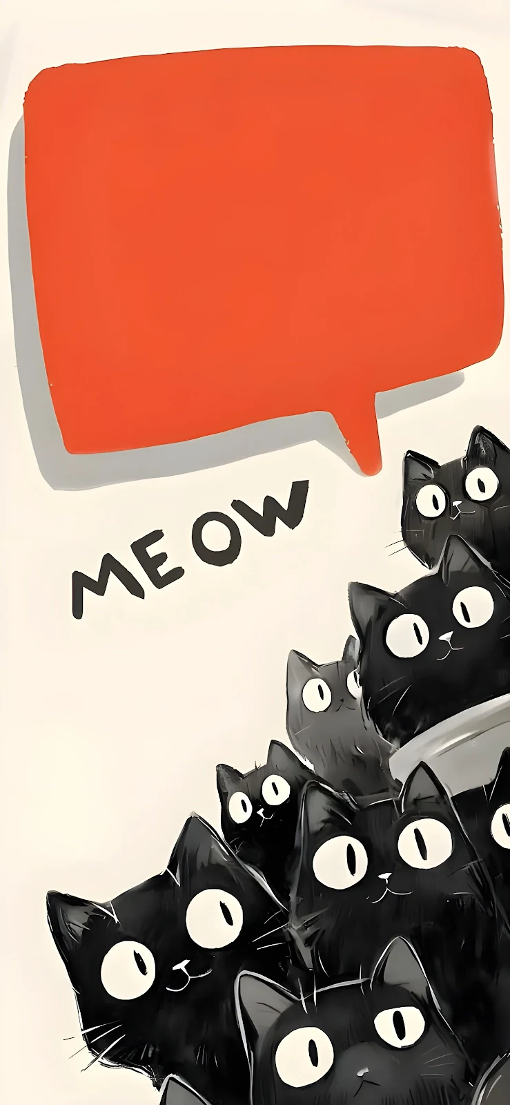 Clustered Black Cats With Speech Bubble - Digital Illustration 2K iPhone Wallpaper (1892x4096)