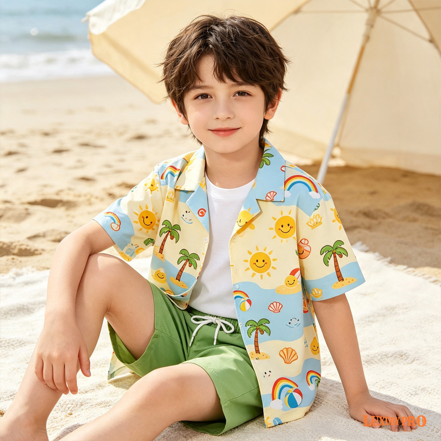Kids' Brazilian Collar Shirt + MEG Kids' Beach Shorts - Four-Way Stretch
