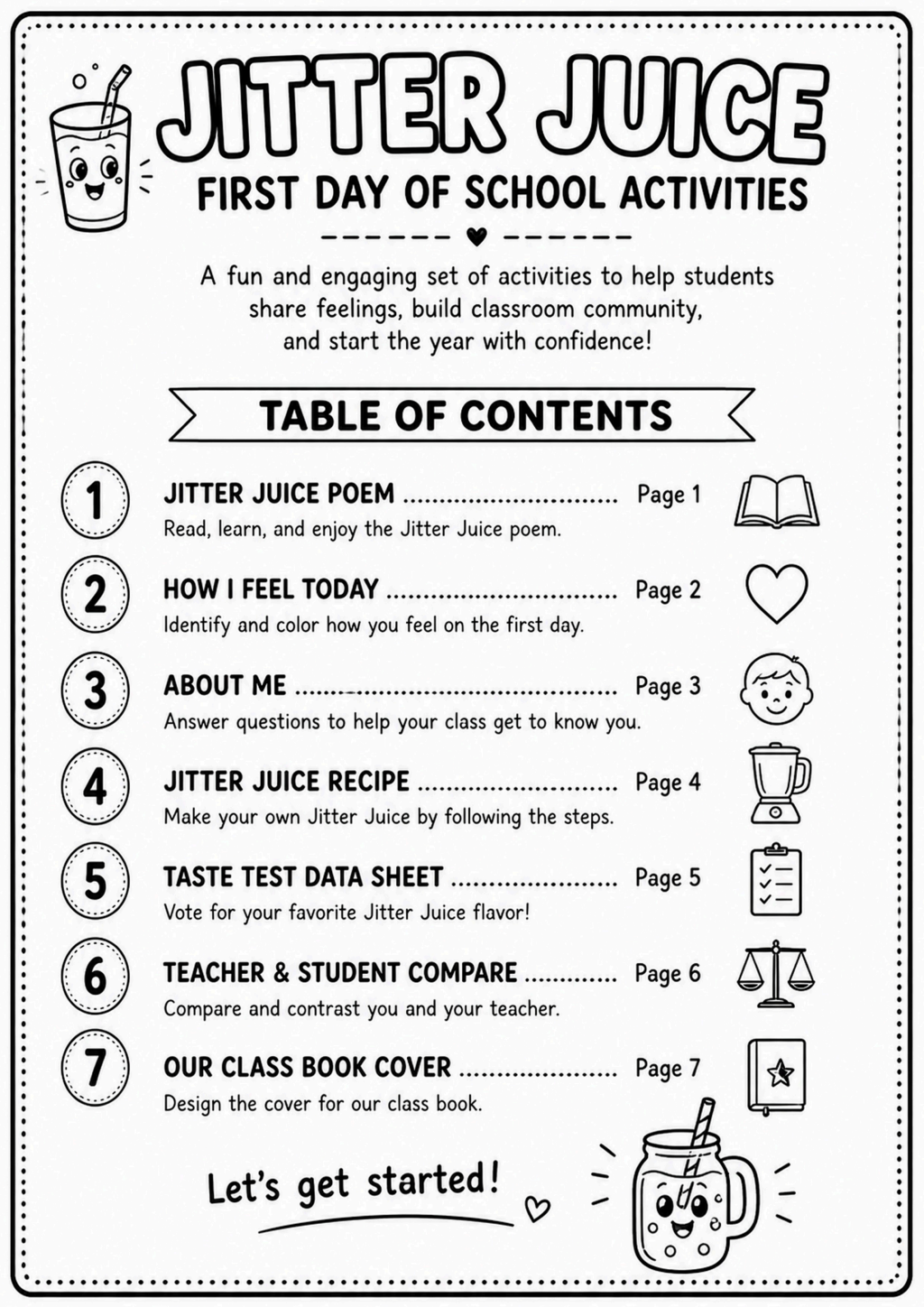 Jitter Juice First Day Activities