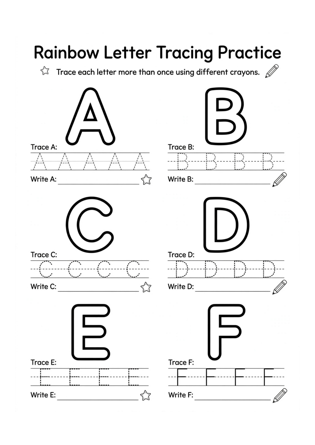 Rainbow Letter Tracing Practice Worksheet