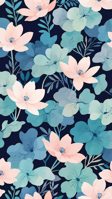 Pastel Floral Pattern on Dark Navy Background - Free mobile Wallpaper