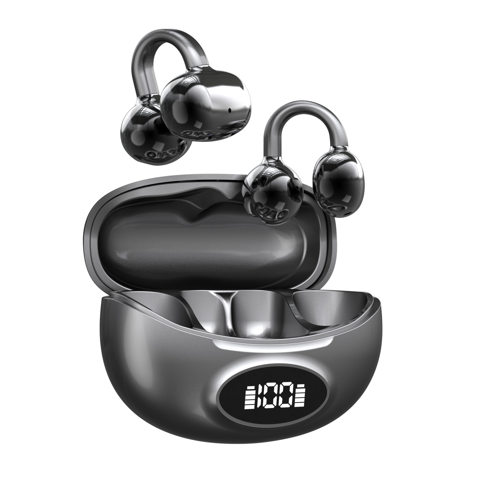 TWS earbuds with ear hooks and digital display