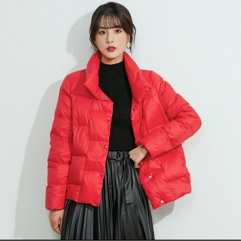 Lightweight women's down jacket, short, stand-up collar