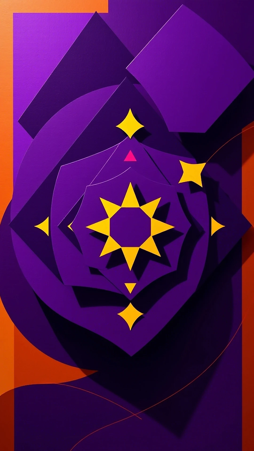 Layered Geometric Abstract Art in Purple Orange and Yellow - Free 4K mobile Wallpaper