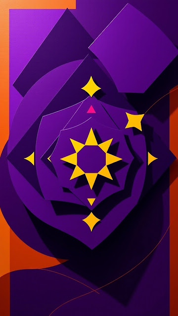 Layered Geometric Abstract Art in Purple Orange and Yellow - Free mobile Wallpaper