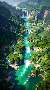 Vibrant Emerald Waterfalls Cascading Jungle River Valley