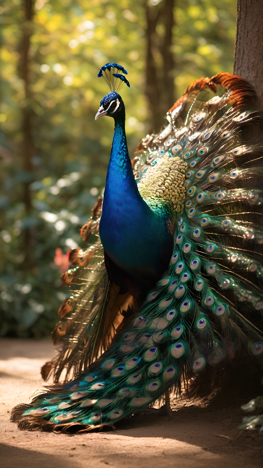 Majestic Peacock Displaying Iridescent Tail Feathers