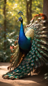 Majestic Peacock Displaying Iridescent Tail Feathers