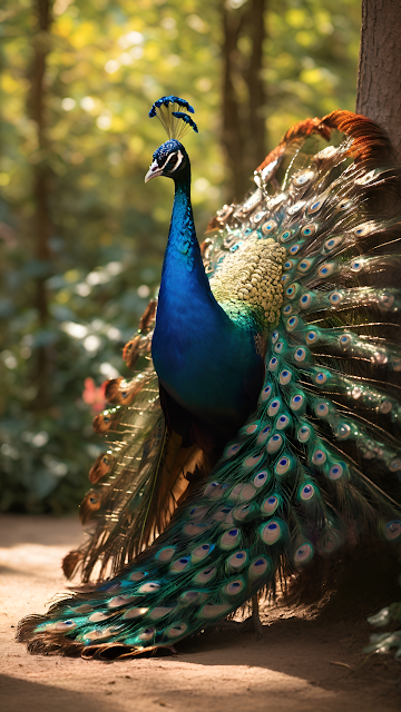 Majestic Peacock Displaying Iridescent Tail Feathers - Free mobile Wallpaper
