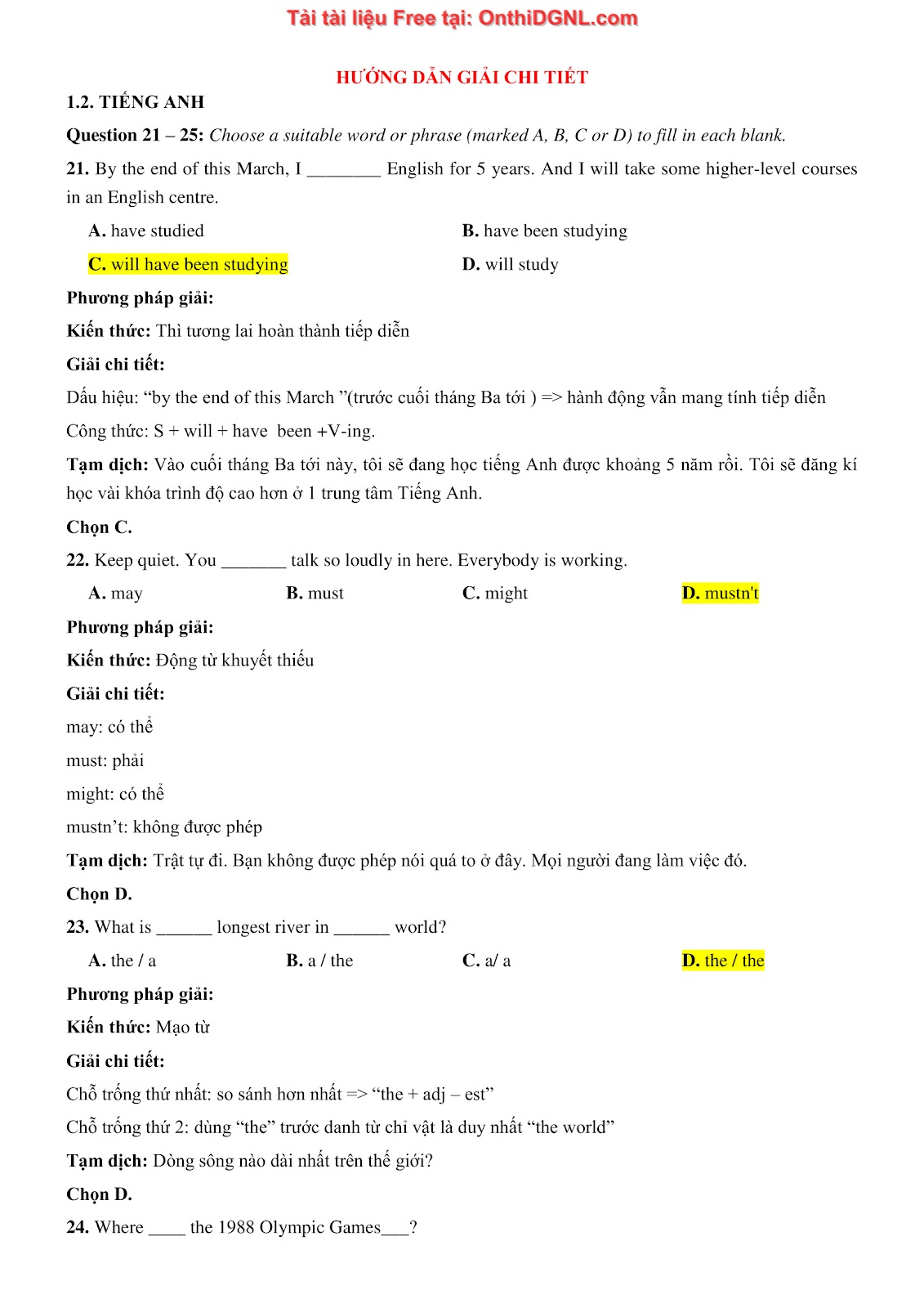 800 bài tập môn Tiếng Anh - Ôn thi ĐGNL ĐHQG TP HCM Phần 30