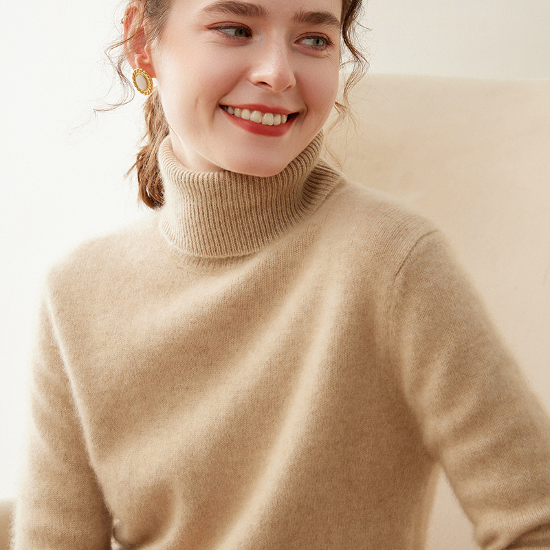 Women's Cashmere Sweater, High Neck, Double Knit