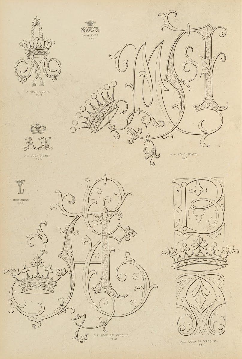 Album de chiffres  monogrammes couronnes de noblesse francaises et etrangeres Pl