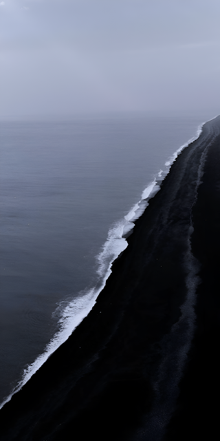 Stark Black Sand Beach and Moody Ocean Coastline View - Free mobile Wallpaper