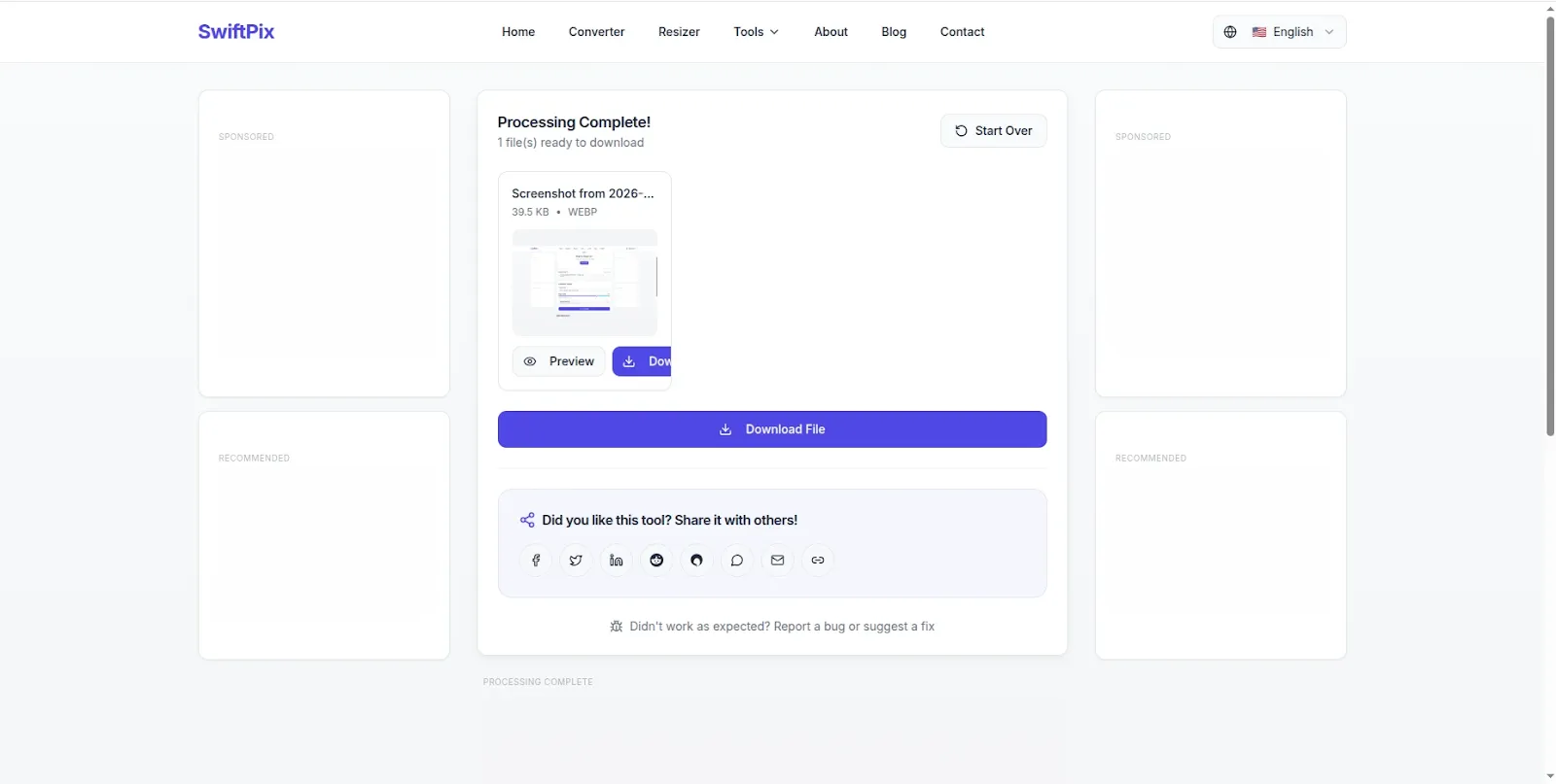 PNG converted to WebP using SwiftPix showing smaller file size result free 2026