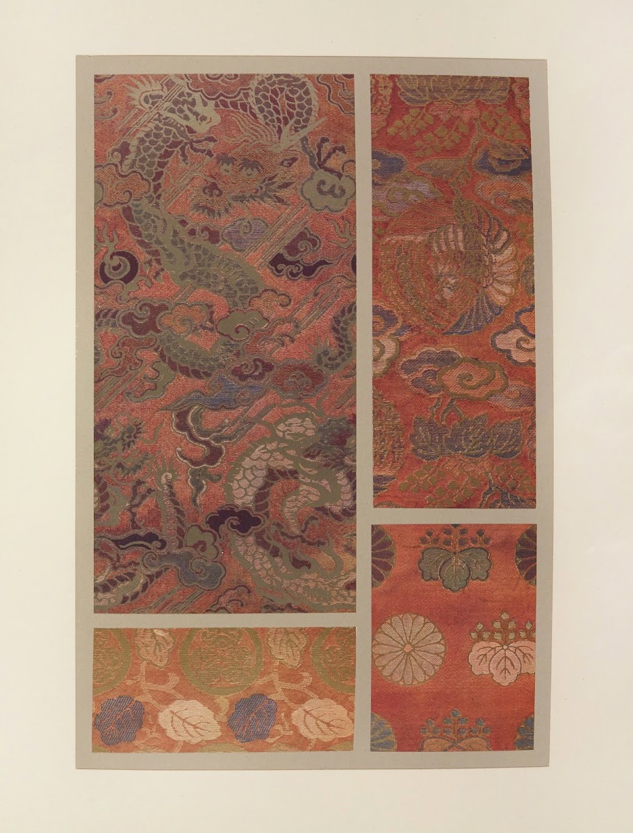 Dragon  oiseaux et plantes stylisées  feuilles et rosaces  paulownia et rosaces