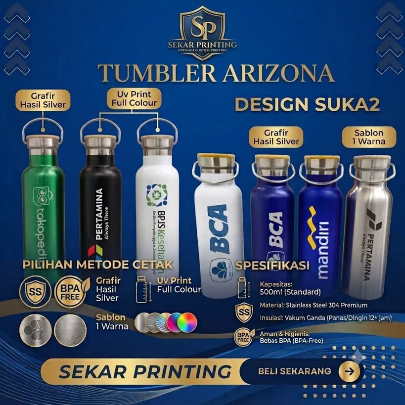 Tumbler Arizona/Tumbler costum logo/ cetak Grafir & print uv — Sekar Printing