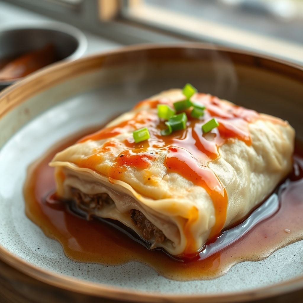 Steamed Pork Dumpling Lasagna with Ginger Scallion Oil (Easy Homemade Comfort) finished