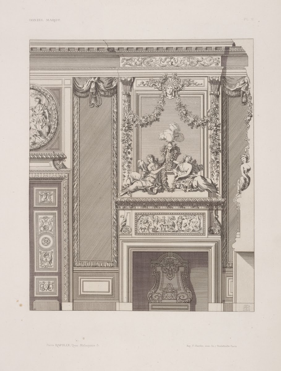 Design for chimney piece and mirror with two women and garlands 1875 1890