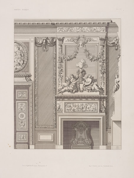 Design for chimney piece and mirror with two women and garlands 1875 1890