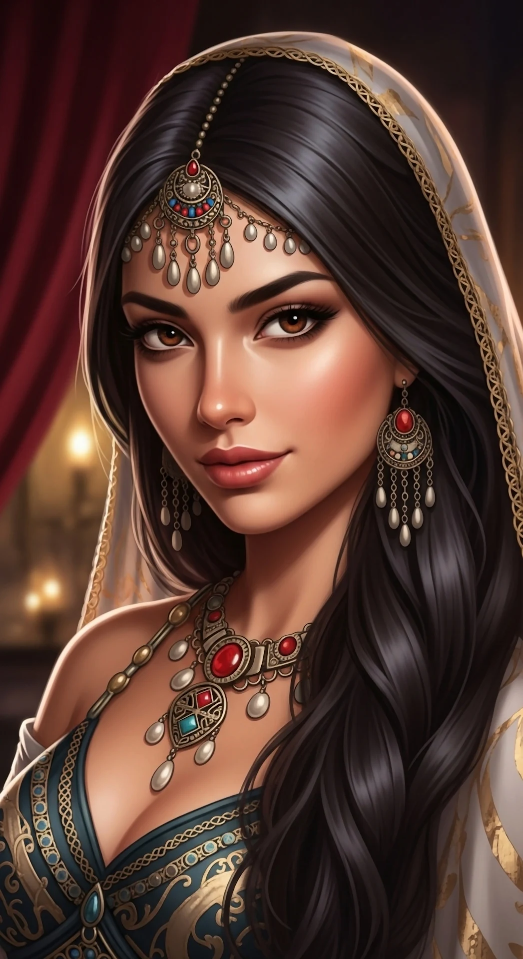 Regal Woman Portrait with Ornate Traditional Indian Jewelry - Free 4K mobile Wallpaper