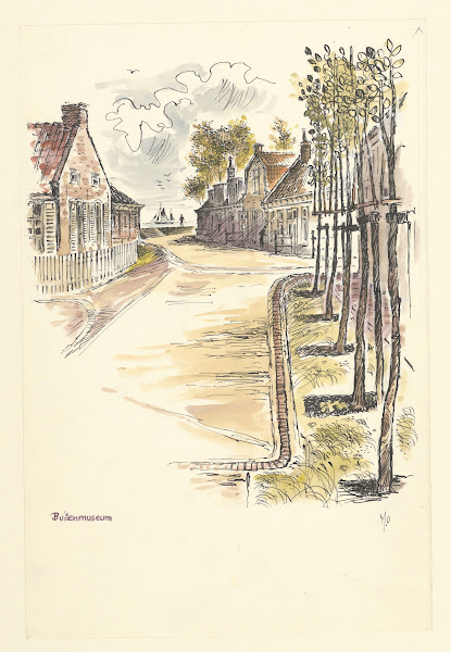 Gezicht in een van de straatjes van het buitenmuseum van het Zuiderzee Museum te