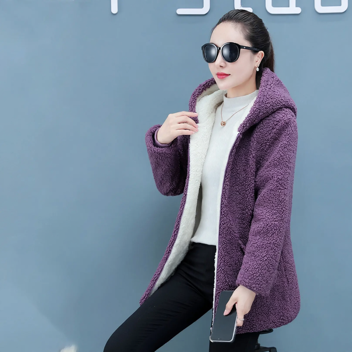 Casual cardigan coat with teddy fleece, mid-length