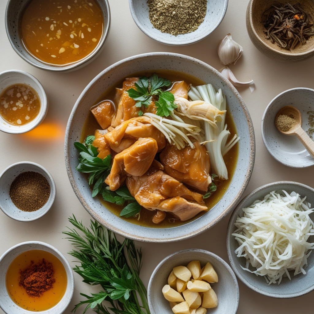 Ingredients for Caramelised Soy Chicken with Garlic Ginger Broth – Easy Dinner Recipe for Busy Weeknights
