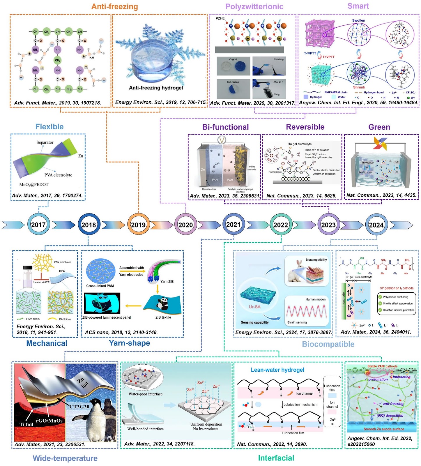 Hydrogel Electrolytes-Based Rechargeable Zinc-Ion Batteries under Harsh Conditions