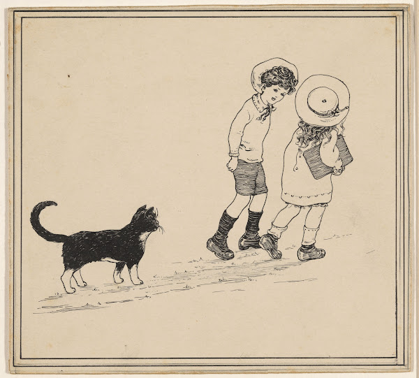 Jongen en meisje gevolgd door een kat