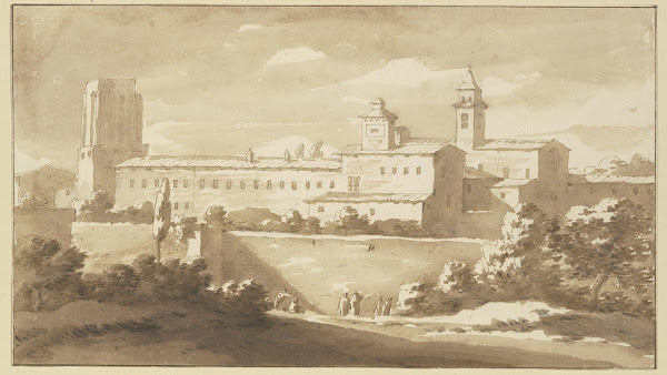 Italienisches Kloster hinter hohen Mauern die Turmruine der Torre delle Millizie